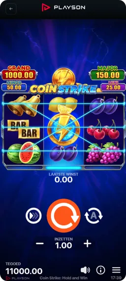 Coin Strike 3x3 raster met fruitsymbolen